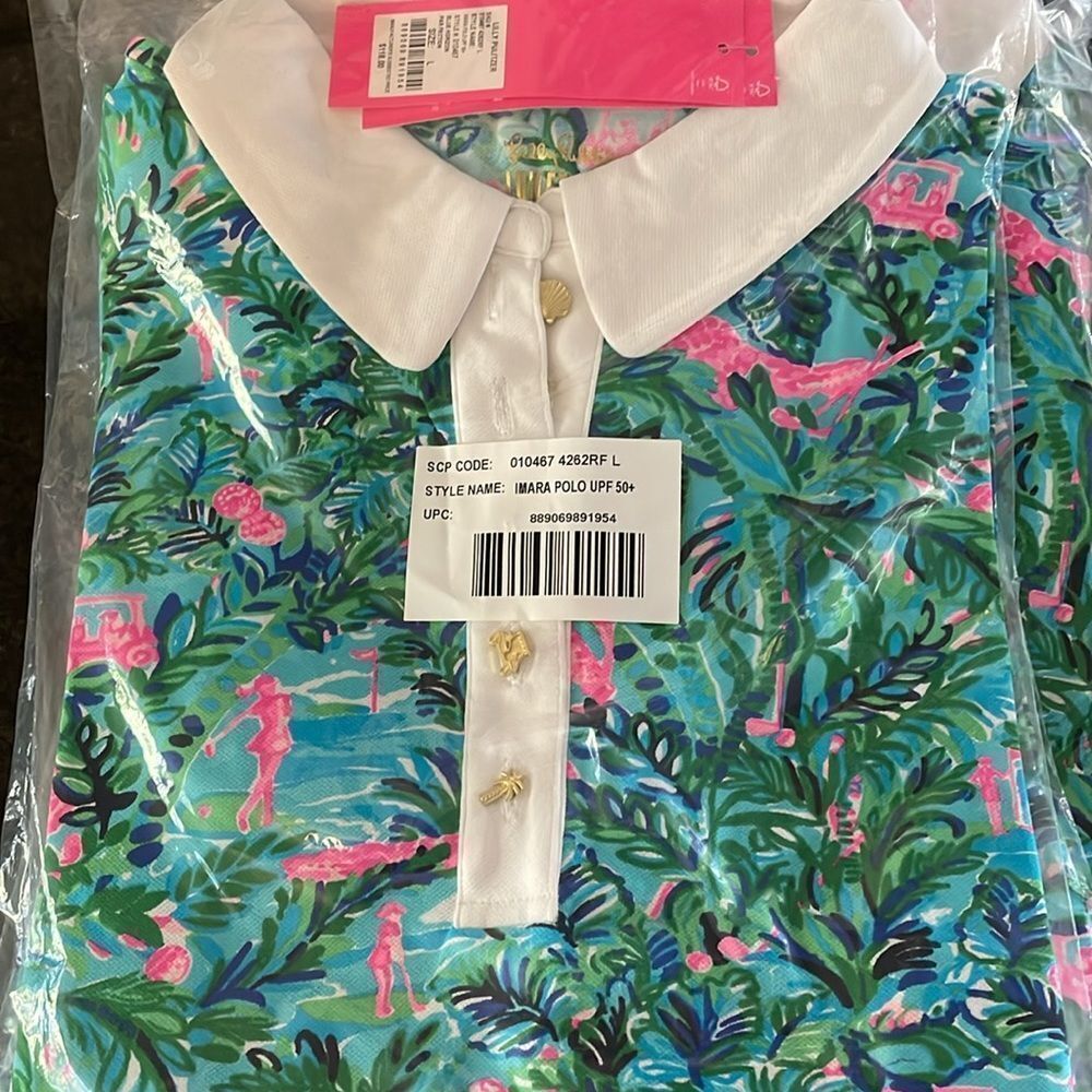 LILLY PULITZER LUXLETIC IMARA PARFECTION POLO golf novelty buttons NWT - Picture 3 of 4